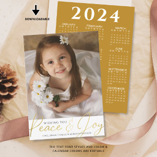Cartes Pour Fêtes Annuelles Christmas PEACE AND JOY Script Photo 2024 Calendri