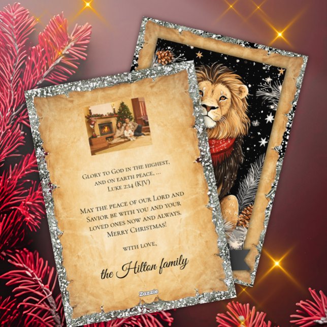 Cartes Pour Fêtes Annuelles Christmas Peace on Earth Lion Family Photo (Créateur téléchargé)