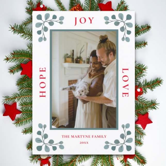 Cartes Pour Fêtes Annuelles Christmas Photo Hope Jove Love Eucalyptus Feuilles (Créateur téléchargé)
