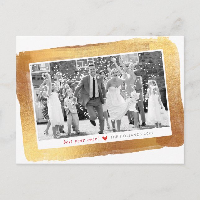 Cartes Pour Fêtes Annuelles CHRISTMAS photo luxe glam or brossé cadre (Devant)