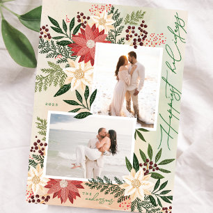 Cartes Pour Fêtes Annuelles Christmas Poinsettia Botanical Photo Collage Happy