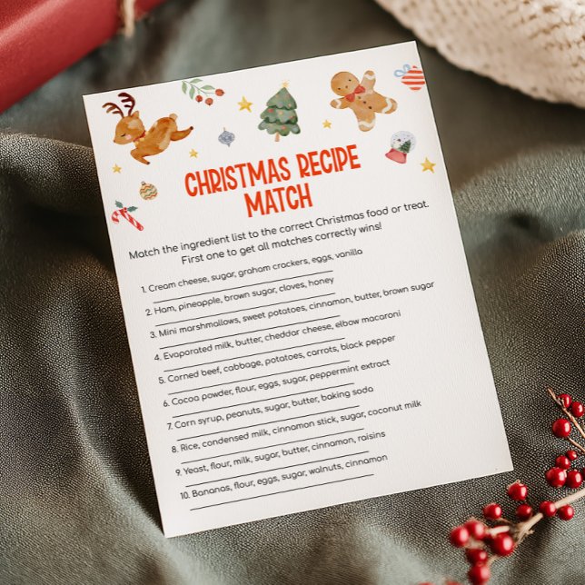 Cartes Pour Fêtes Annuelles Christmas Recipe Match Game (Christmas Party Games )