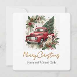 Cartes Pour Fêtes Annuelles Christmas Red Truck with Greenery Gold  Font 