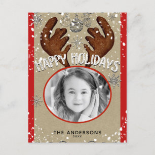 Cartes Pour Fêtes Annuelles Christmas Reindee Winter Snowflakes Holiday Photo