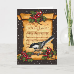 Cartes Pour Fêtes Annuelles Christmas Silent Night Sheet Music, Scroll, Bird