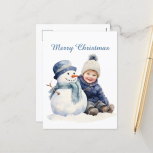 Cartes Pour Fêtes Annuelles Christmas snowman kid ajouter texte aquarelle vaca
