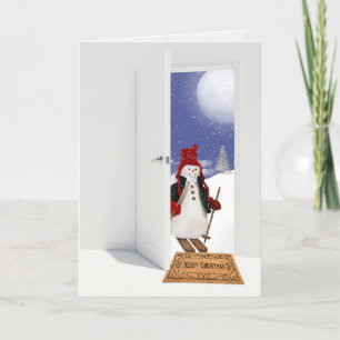 Cartes Pour Fêtes Annuelles Christmas snowman on skis in passway