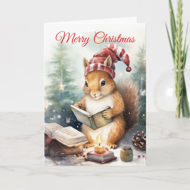 Cartes Pour Fêtes Annuelles Christmas Squirrel reading (Devant)
