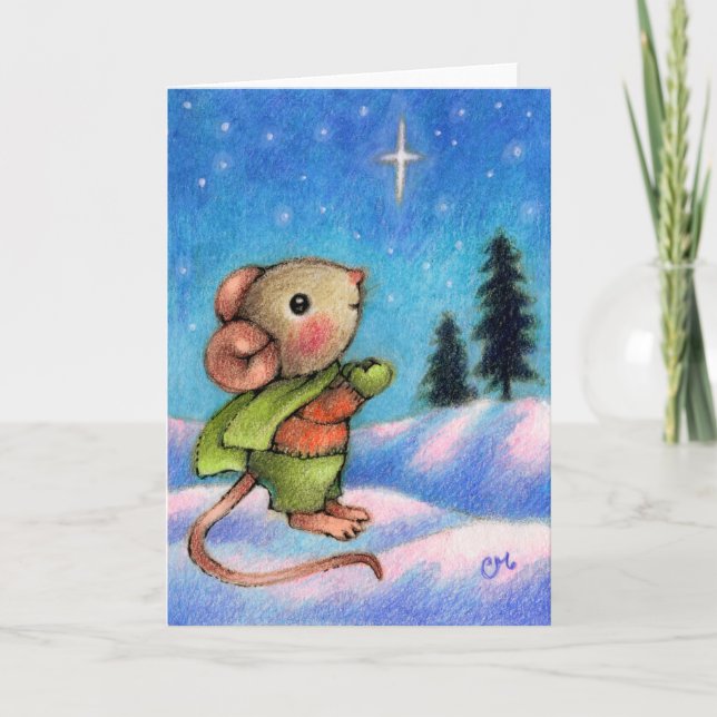 Cartes Pour Fêtes Annuelles Christmas Star Wish - Jolie Mouse de vacances Art (Devant)