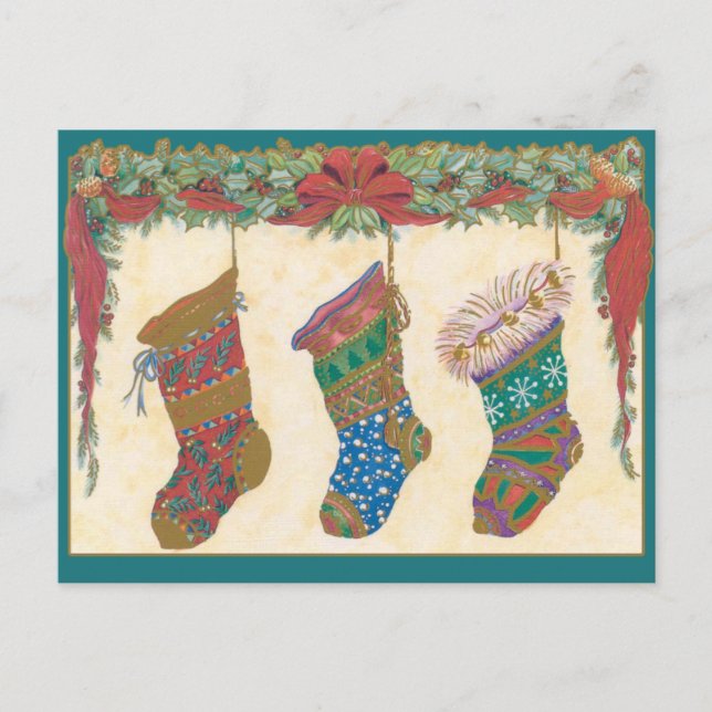 Cartes Pour Fêtes Annuelles Christmas Stockings Hanging on the Manteau Cards (Devant)