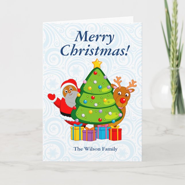 Cartes Pour Fêtes Annuelles Christmas tree with black Santa Claus & Rudolph, (Devant)