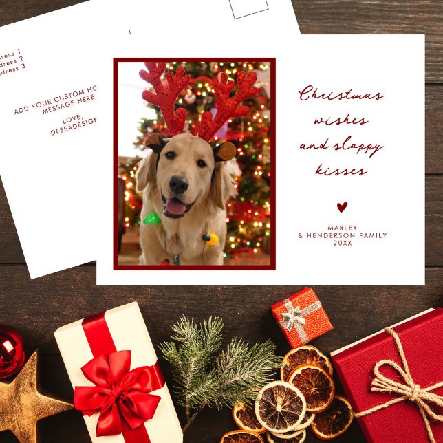 Cartes Pour Fêtes Annuelles Christmas Wings Sloppy Kisses Puppy Dog Pet Photo (Créateur téléchargé)