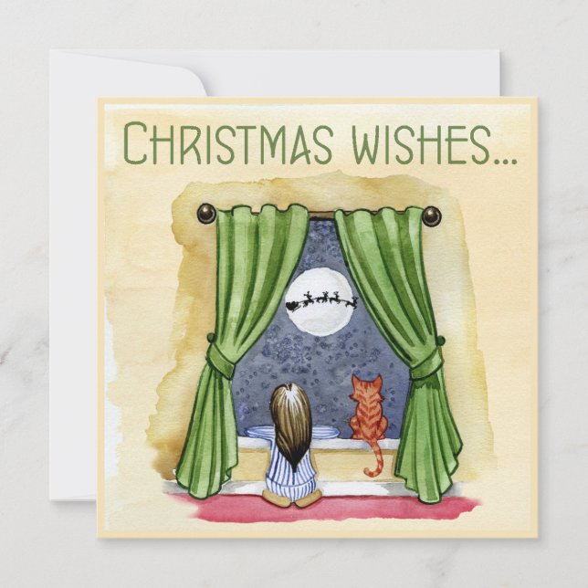 Cartes Pour Fêtes Annuelles Christmas Wishes Child & Kitty Cat Xmas (Devant)