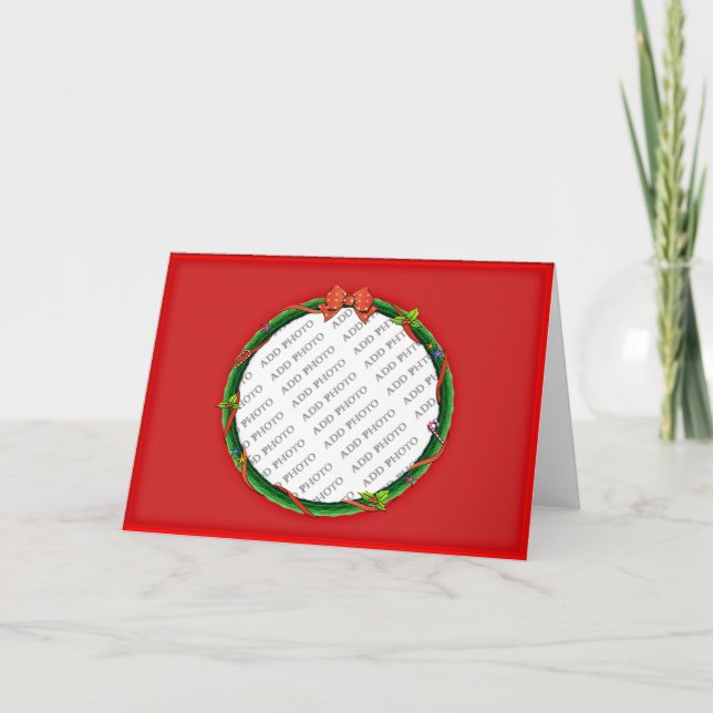Cartes Pour Fêtes Annuelles Christmas Wreath Ajouter Votre Photo & Arrière - p (Devant)