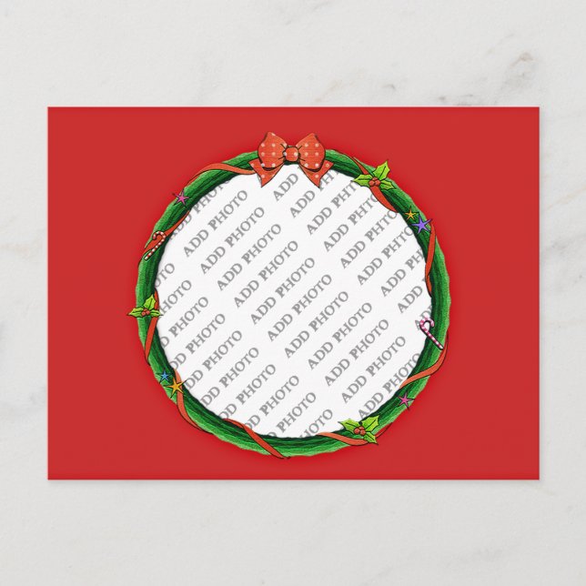 Cartes Pour Fêtes Annuelles Christmas Wreath Ajouter Votre Photo & Arrière - p (Devant)