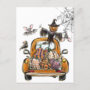 Cartes Pour Fêtes Annuelles Chute Citrouille Patuck avec chauve-souris épouvan