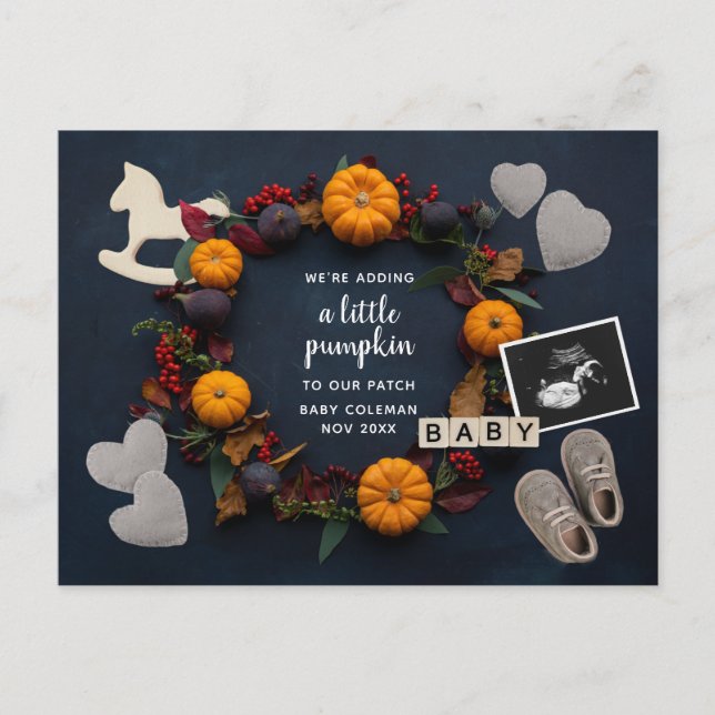 Cartes Pour Fêtes Annuelles Chute Thanksgiving Citrouille Grossesse Révéler bé (Devant)