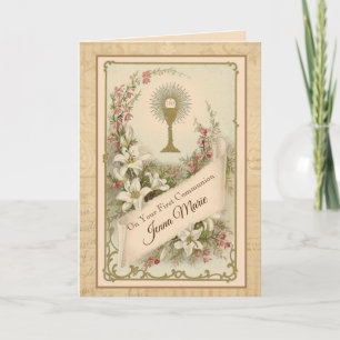 Cartes Pour Fêtes Annuelles Ciboire d'Hostie de Première Sainte Communion Rose