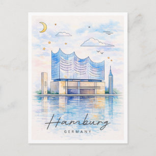 Cartes Pour Fêtes Annuelles Ciel de Hambourg aquarelle   Voyage en Allemagne
