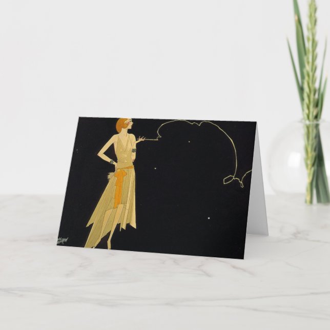 Cartes Pour Fêtes Annuelles Cigarette de tabagisme de femme d'art déco (Devant)
