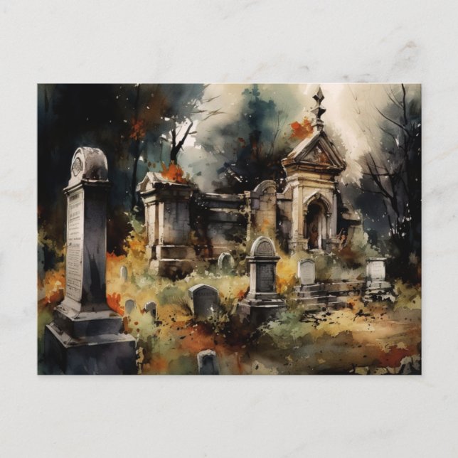 Cartes Pour Fêtes Annuelles Cimetière déplaisant et Beau Grey Halloween (Devant)