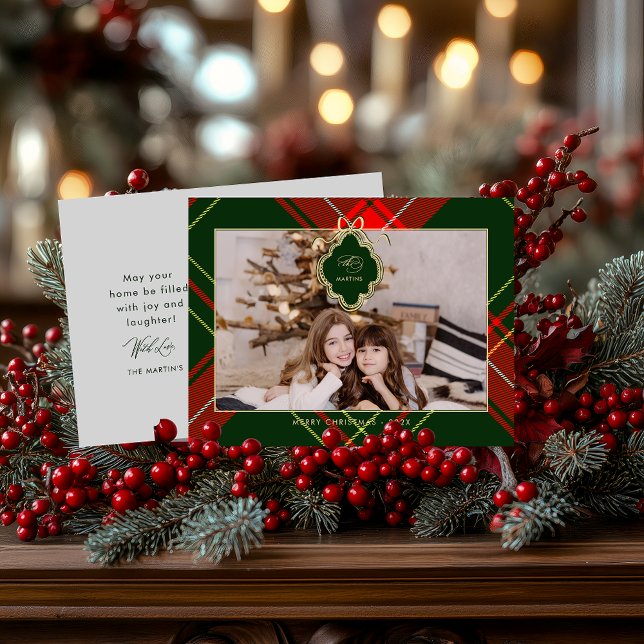 Cartes Pour Fêtes Annuelles Cimier classique Noël Rouge Vert Plaid Photo (Créateur téléchargé)