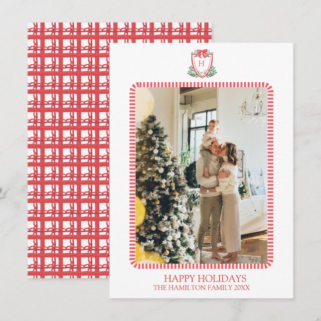 Cartes Pour Fêtes Annuelles Cimier de Noël Monogramme Photo Grille millénaire (Devant / Derrière)