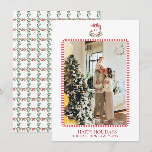 Cartes Pour Fêtes Annuelles Cimier de Noël Monogramme Photo Grille millénaire (Devant / Derrière)