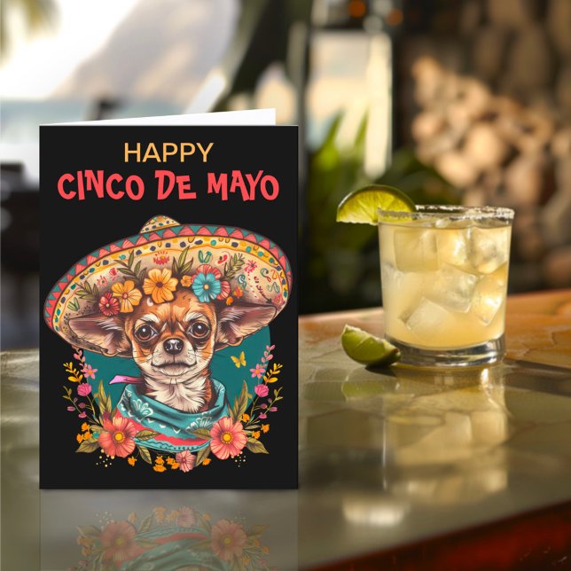 Cartes Pour Fêtes Annuelles Cinco de Mayo Chihuahua portant Sombrero & Serape (Créateur téléchargé)