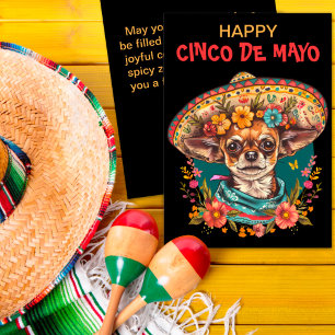 Cartes Pour Fêtes Annuelles Cinco de Mayo Chihuahua portant Sombrero & Serape