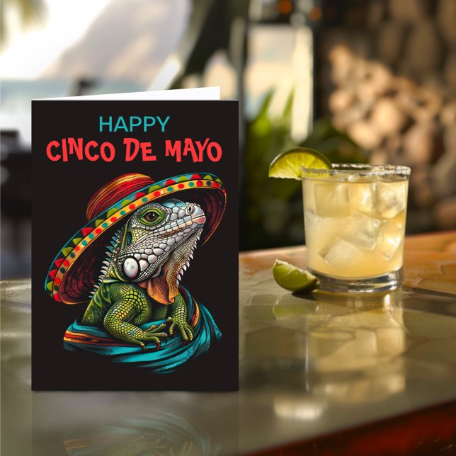 Cartes Pour Fêtes Annuelles Cinco de Mayo Iguana portant Sombrero & Serape (Créateur téléchargé)