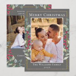 Cartes Pour Fêtes Annuelles Cinereous Gold Christmas Holly Berries 2 Photo