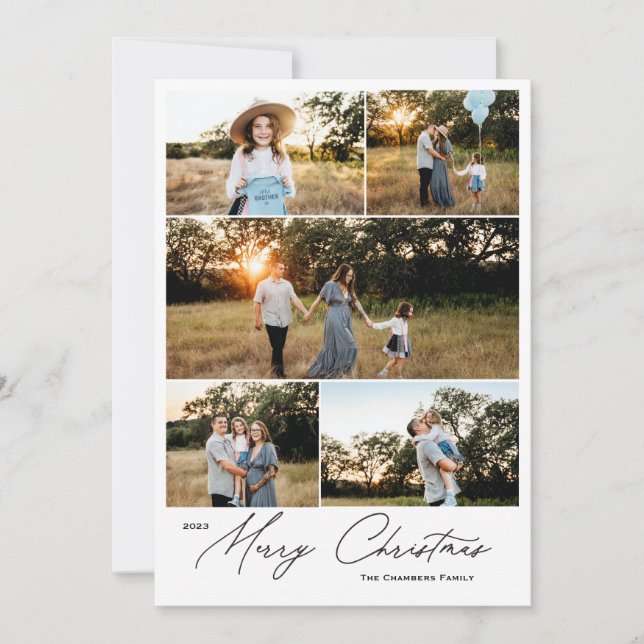 Cartes Pour Fêtes Annuelles Cinq photos modernes Joyeux Noël Design (Devant)