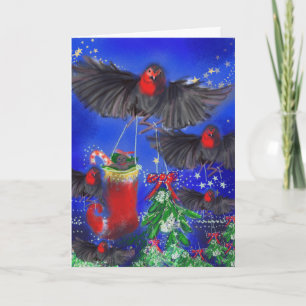 Cartes Pour Fêtes Annuelles Cinq Robins avec Mistletoe et Xmas bas