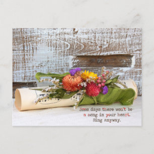 Cartes Pour Fêtes Annuelles Citation avec musique et fleurs