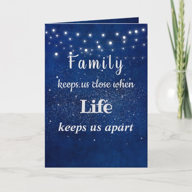 Cartes Pour Fêtes Annuelles Citation de famille de Noël sur le bleu (Devant)