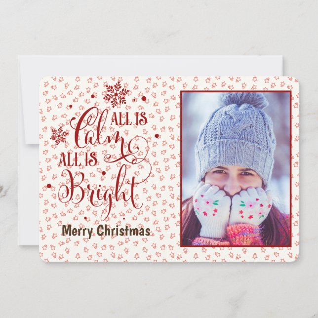 Cartes Pour Fêtes Annuelles Citation de Noël/Tout est calme/Personnalisé/Rouge (Devant)