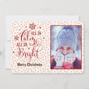 Cartes Pour Fêtes Annuelles Citation de Noël/Tout est calme/Personnalisé/Rouge