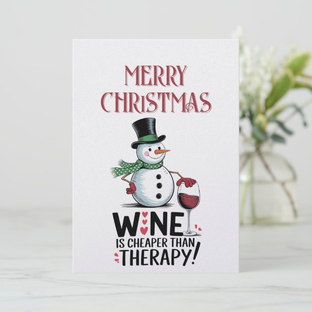 Cartes Pour Fêtes Annuelles Citation de vin Snowman hiver Noël (Debout devant)