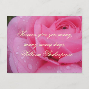 Cartes Pour Fêtes Annuelles Citation des Joyeux Jours de Shakespeare, Rose ros