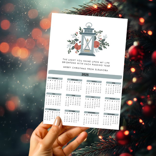 Cartes Pour Fêtes Annuelles Citation Motivationnelle Calendrier Floral 2025 (Motivational Quote 2025 Calendar Floral Holiday Card)