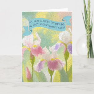 Cartes Pour Fêtes Annuelles Citations de la Bible de foi, Iris Flowers peintur