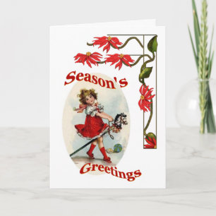 Cartes Pour Fêtes Annuelles Citations de saison Fille vintage & Poinsettias