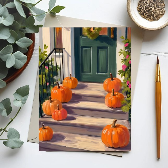 Cartes Pour Fêtes Annuelles Citrouille d'automne | Automne Thanksgiving Peint (Créateur téléchargé)