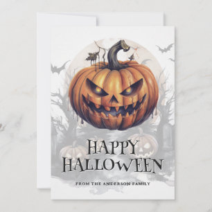 Cartes Pour Fêtes Annuelles Citrouille éffrayant chauves-souris Calligraphie d