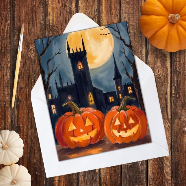 Cartes Pour Fêtes Annuelles Citrouille Épouvantable | Halloween Peinture Sombr (Créateur téléchargé)