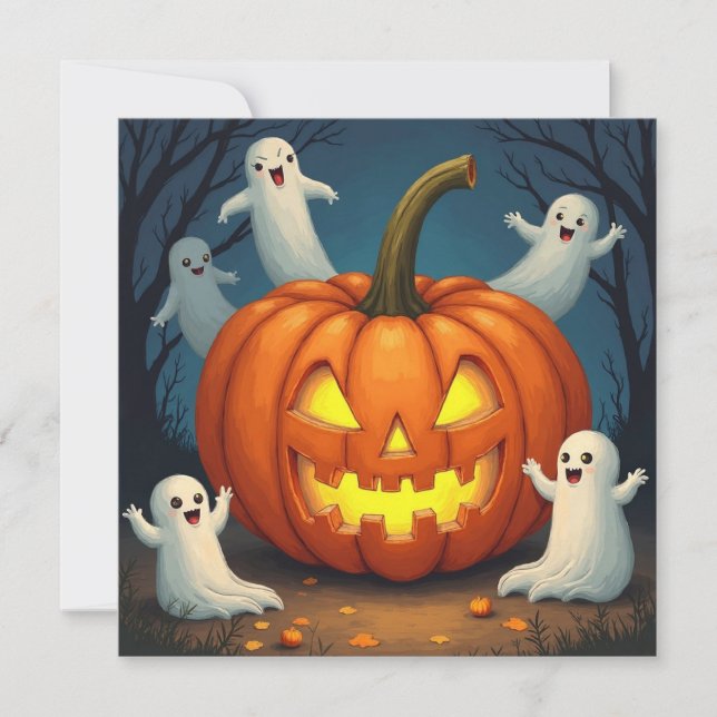 Cartes Pour Fêtes Annuelles Citrouille et fantôme d'Halloween (Devant)