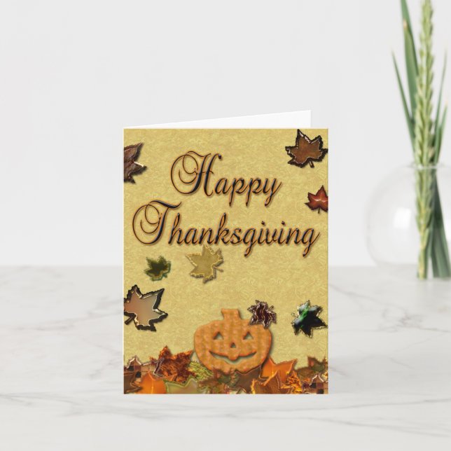 Cartes Pour Fêtes Annuelles Citrouille et Feuilles de Thanksgiving (Devant)