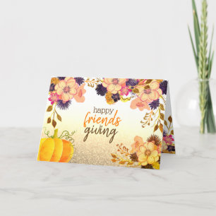 Cartes Pour Fêtes Annuelles Citrouille et fleurs de Thanksgiving
