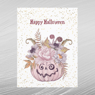 Cartes Pour Fêtes Annuelles Citrouille florale rose Halloween